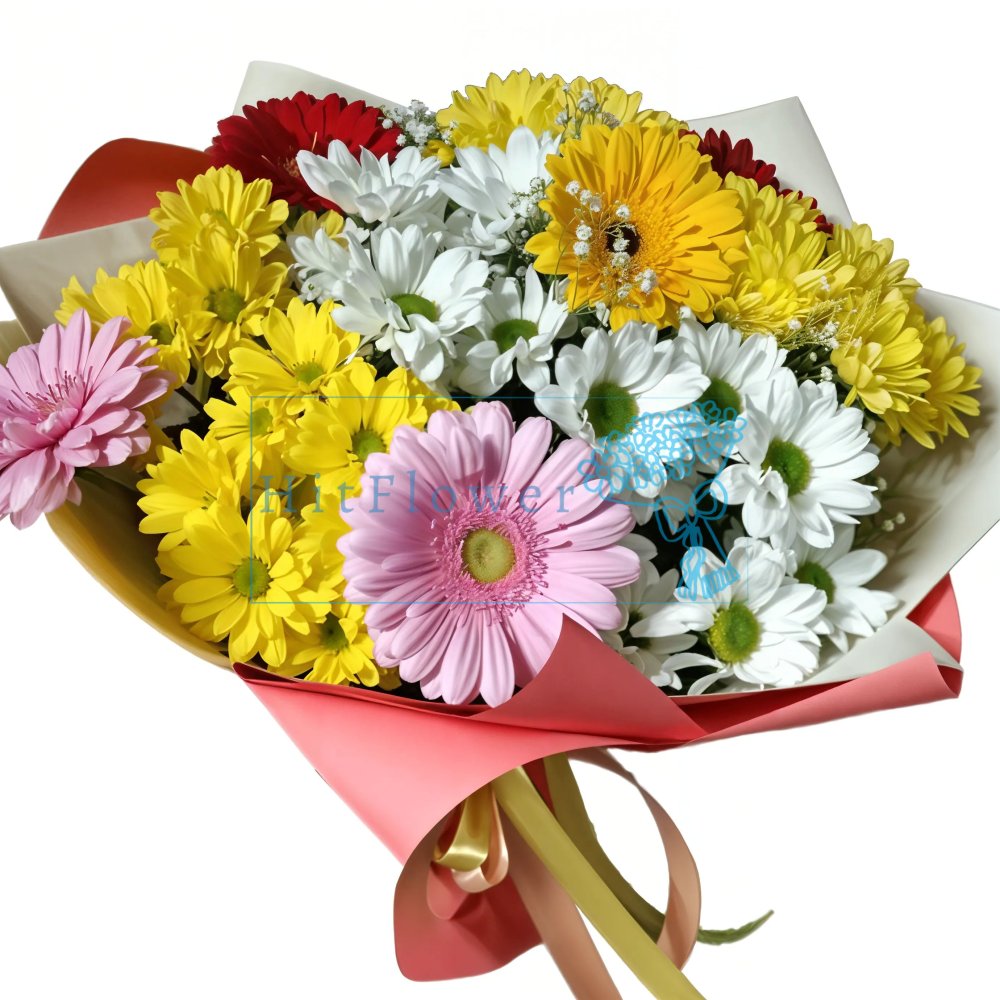 Букет цветов из: Хризантемы и Герберы